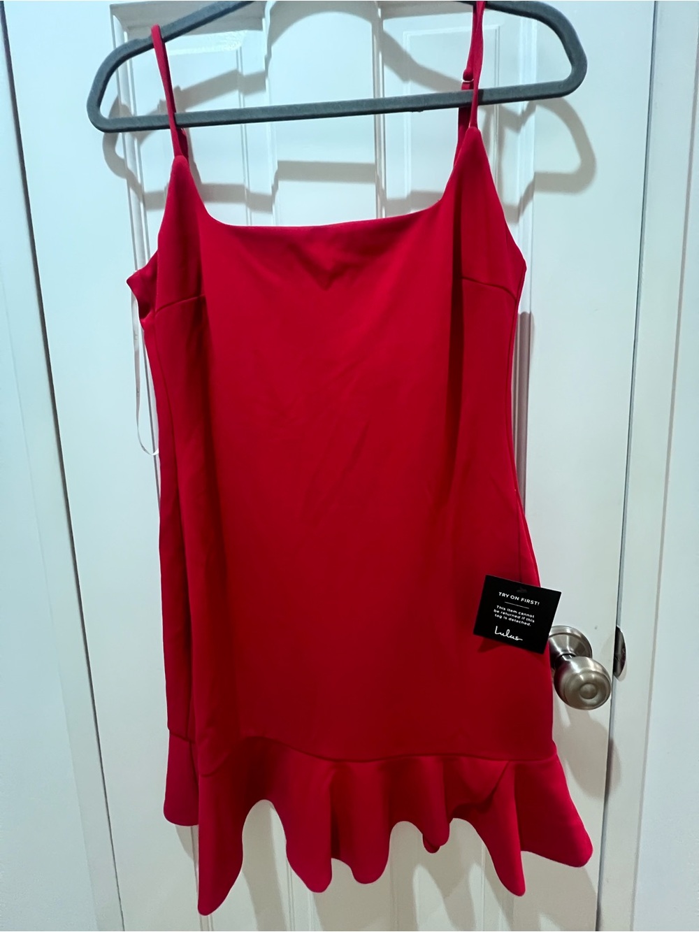 Lulu's Bright Red Ruffle-Hem Mini Slip Dress